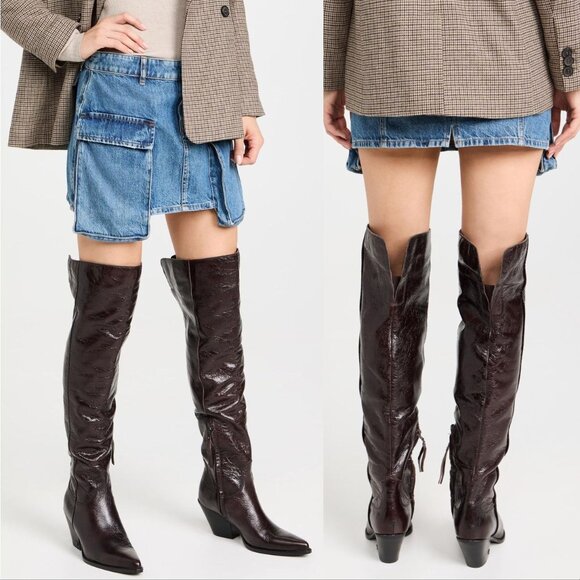 Sam Edelman Julee Over The Knee OTK Boots 6.5 Espresso Brown Leather Western NEW - Picture 2 of 15